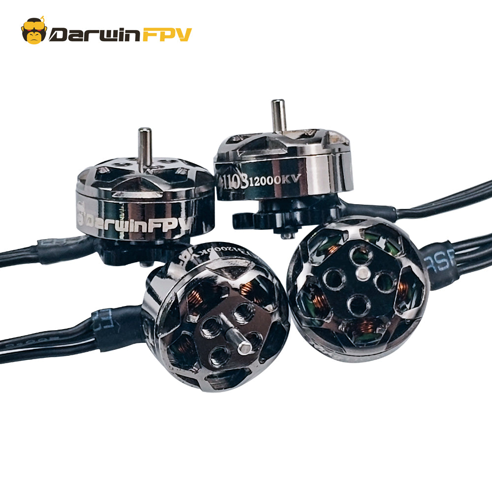 Complete 4-pack of Bling 1103 12000KV motors—grab everything you need to build/upgrade your 2-3 inch drone, no extra trips to buy singles.