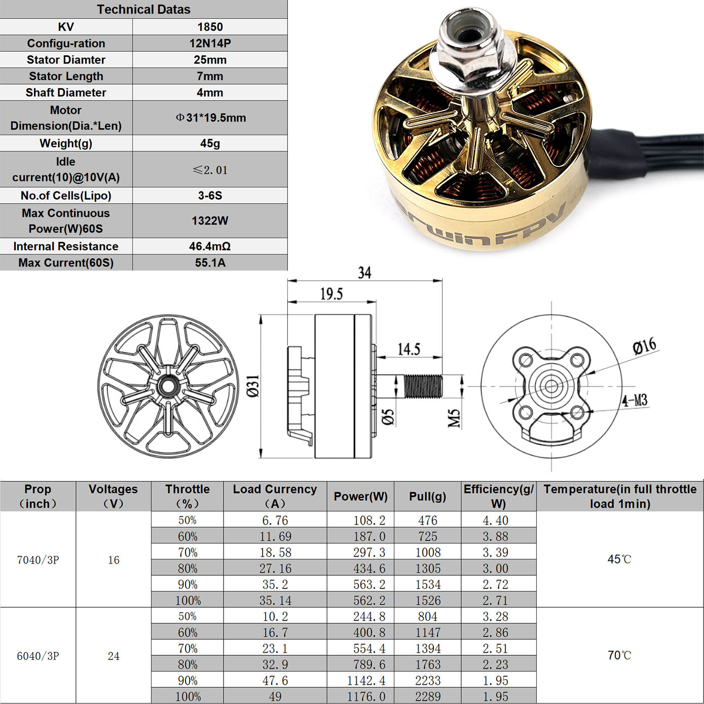 DarwinFPV 2507 1850KV Brushless Motor