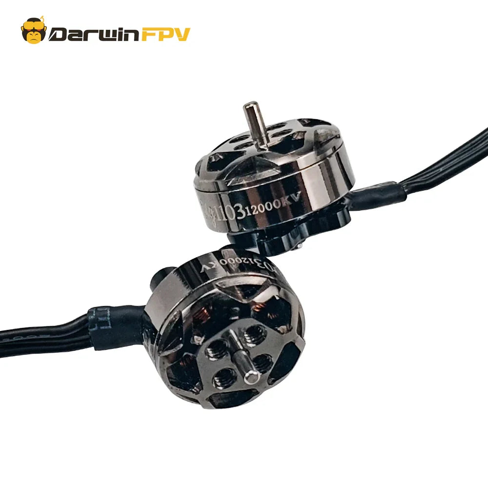 Two Bling 1103 12000KV motors, showing both the exterior finish and internal copper coil build—tough enough for frequent flights, no flimsy parts here.