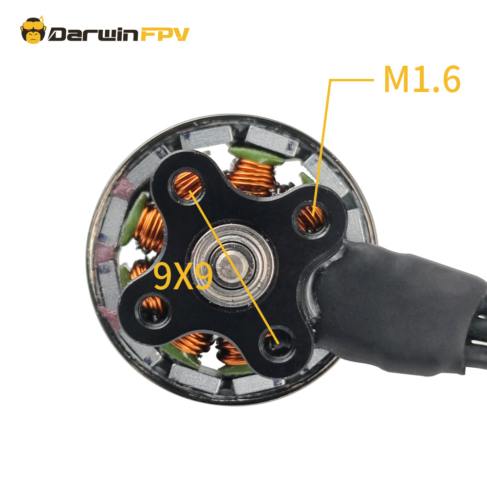 Bling 1103 motor: 9x9mm hole spacing + M1.6 screws—fits most 2-3 inch drone frames without drilling new holes. Install in minutes!