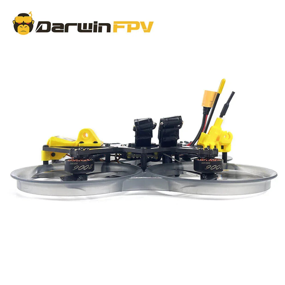 Side view of the DarwinFPV CineApe35 drone featuring its sleek design, carbon fiber frame, and brushed motors