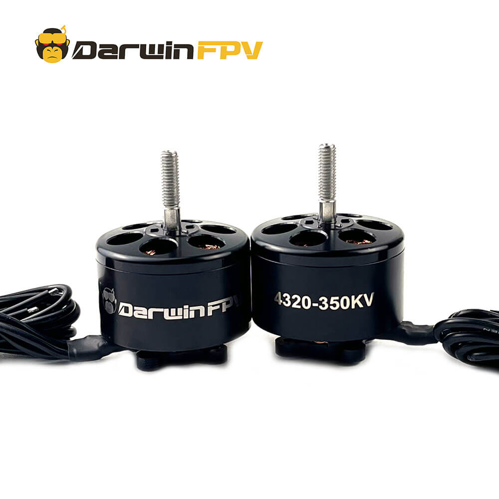 Front view of DarwinFPV 4320-350KV brushless motor, showcasing high-performance design for FPV drones