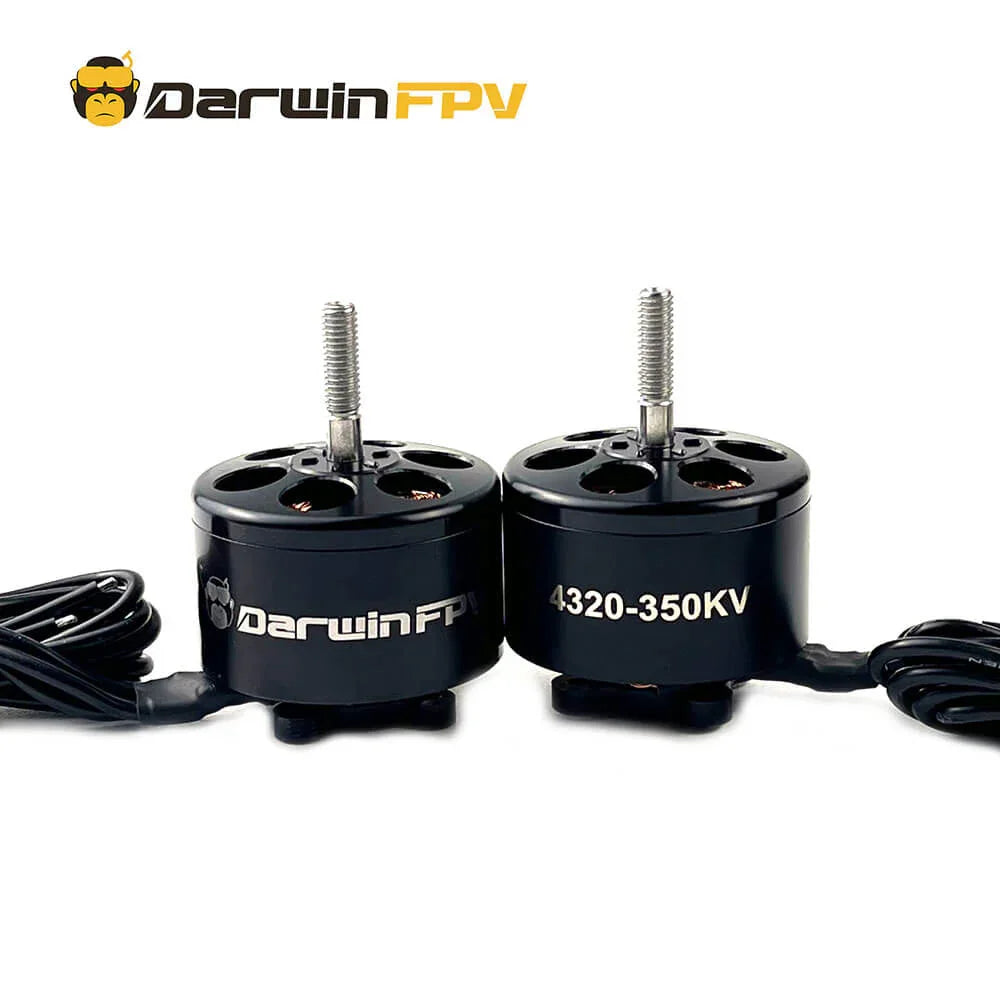 Front view of DarwinFPV 4320-350KV brushless motor, showcasing high-performance design for FPV drones