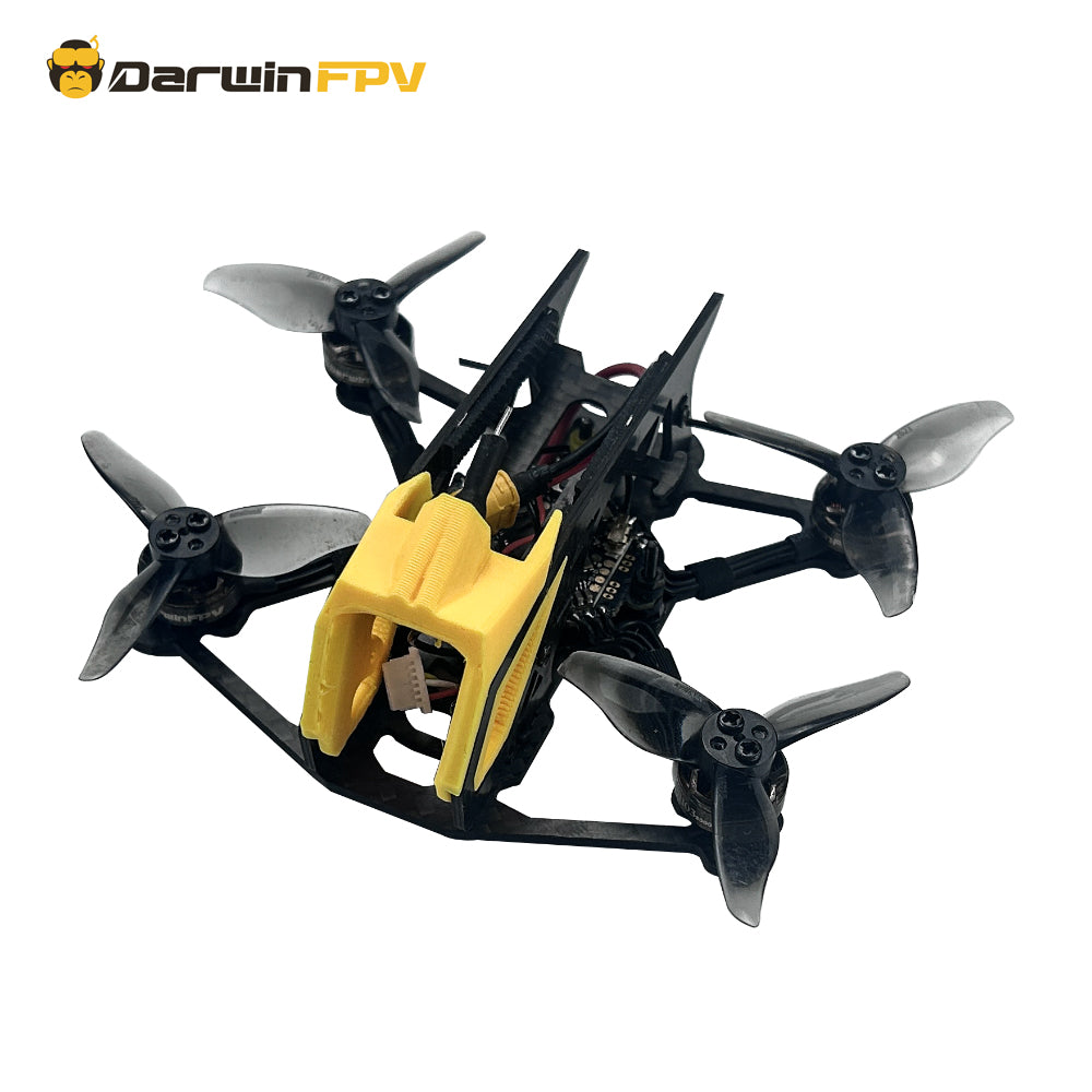 DarwinFPV BabyApe Ⅲ Minni 2 inch FPV drone, angled side view revealing internal components and sturdy build, tailored for freestyle FPV pilots who demand reliability.