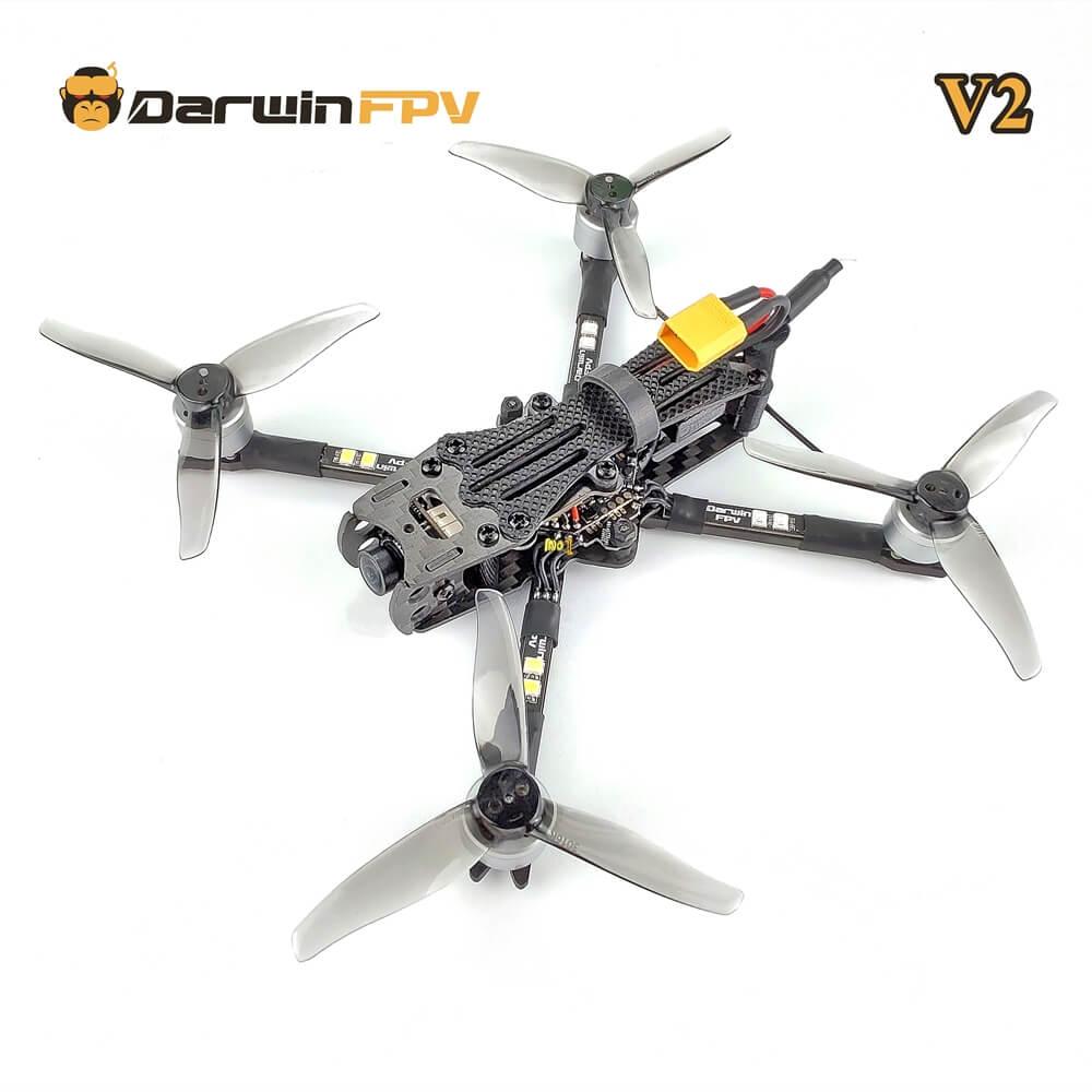 DarwinFPV V2 racing drone, with a lightweight carbon fiber frame and quad-rotor design, suitable for high-performance FPV flight experience