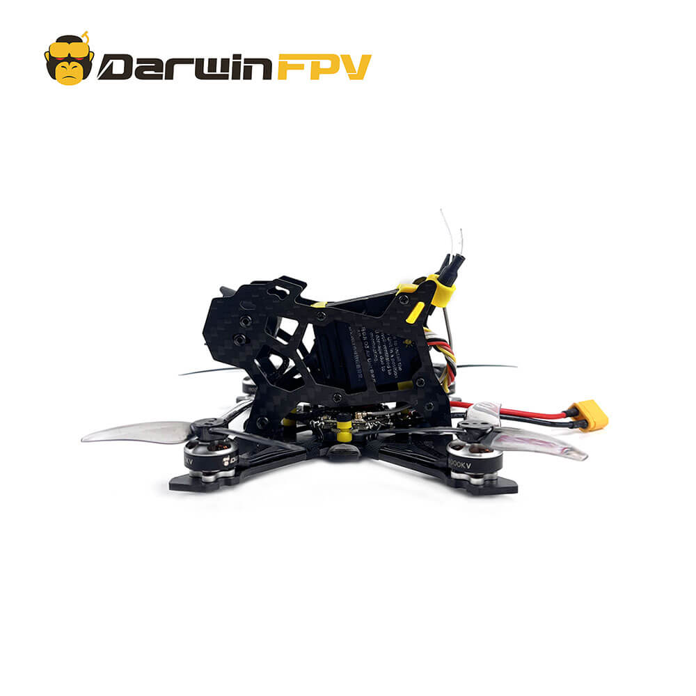 Side profile of DarwinFPV TinyApe O3 drone showcasing its frame structure and motor design