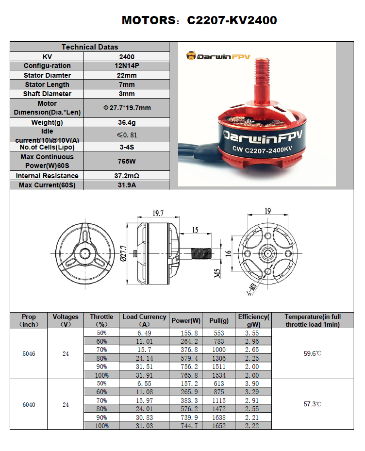 DarwinFPV 2207 2400KV Brushless Motor