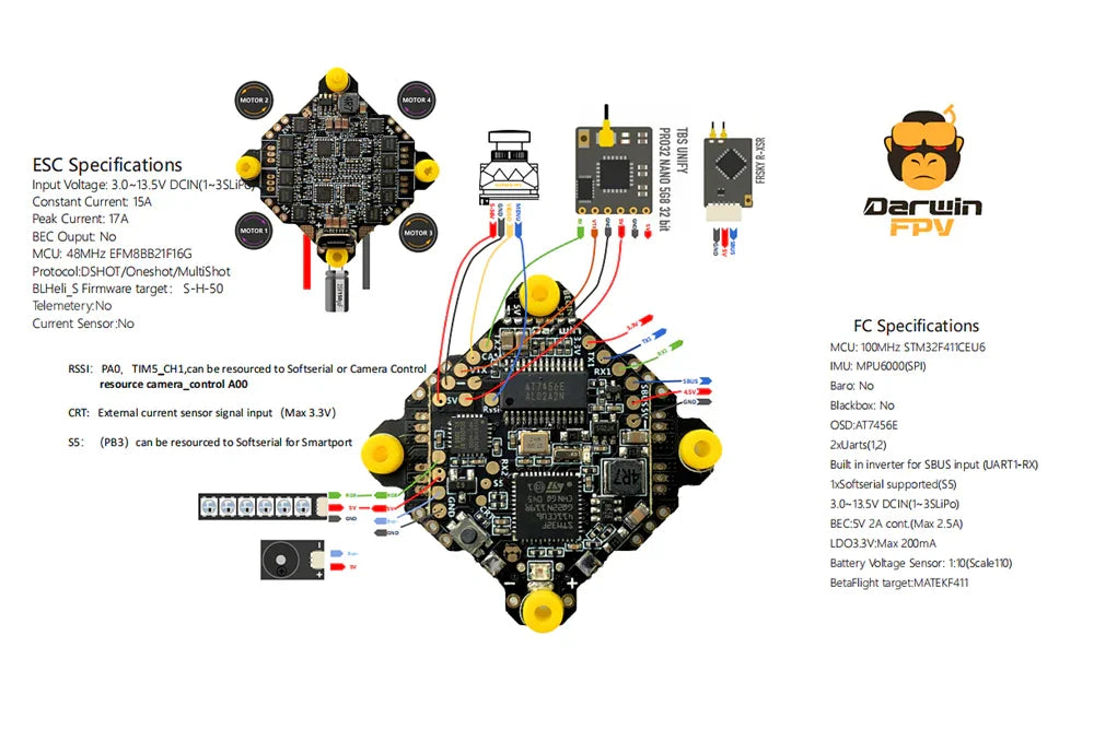 Darwinfpv 15A 1-3S F411 超轻/Whoop AIO