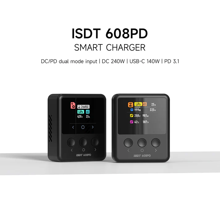 ISDT 608PD Lipo Charger,DC 240W/10A USB C 140W/5A Smart Digital Charger