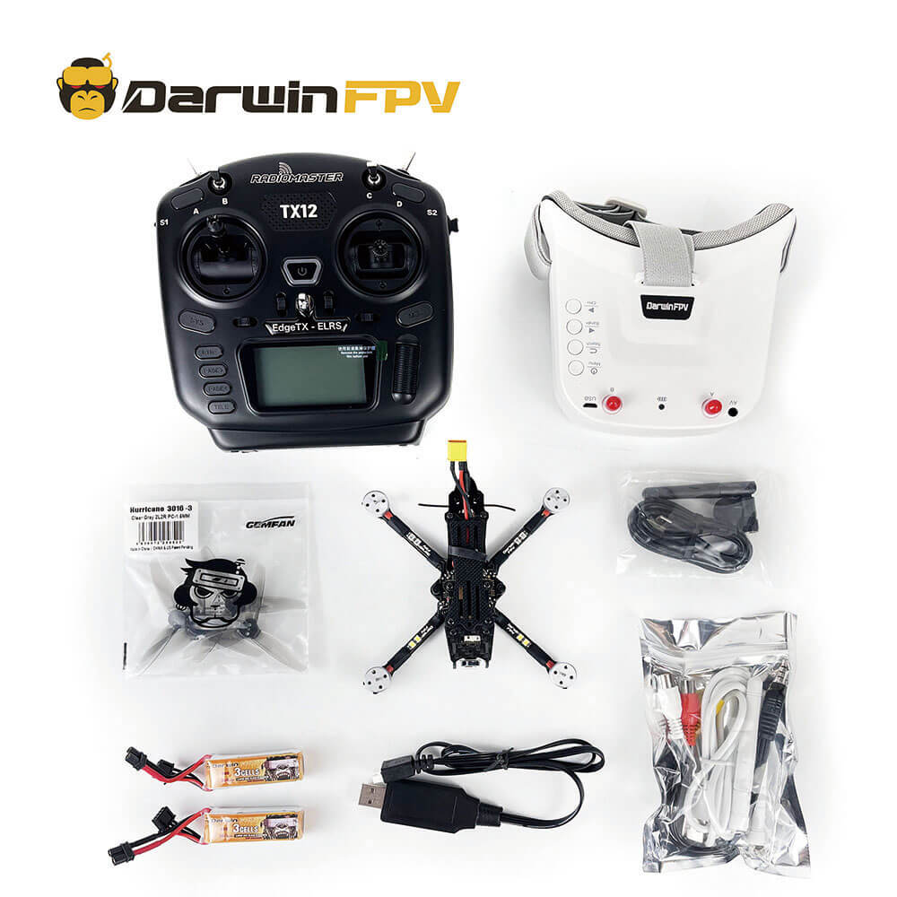 BabyApe Pro V2 black RTF KIT, including remote controller, FPV Goggles, BabyApe Pro v2 black BNF, battery, charger and other accessories, a complete FPV drone kit suitable for beginners and advanced players.