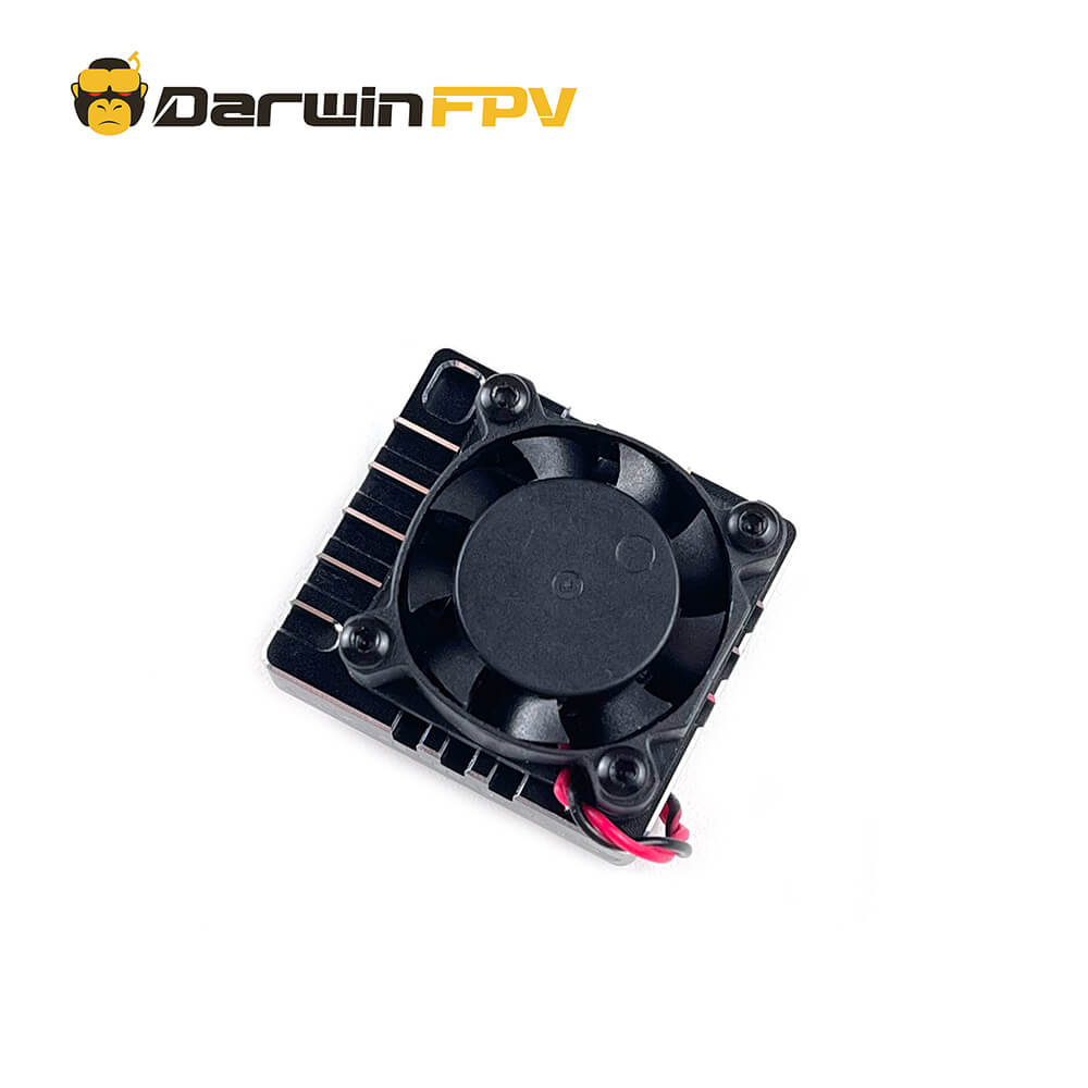 Top view of DarwinFPV Cement Ultra-Durable 5.8G 2.5W Waterproof VTX with a built-in cooling fan for heat dissipation