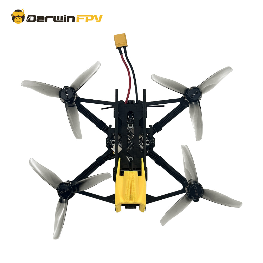 DarwinFPV BabyApe Ⅲ 3 inch freestyle FPV drone, top view showcasing propeller arrangement and durable frame, engineered for responsive and agile freestyle maneuvers.