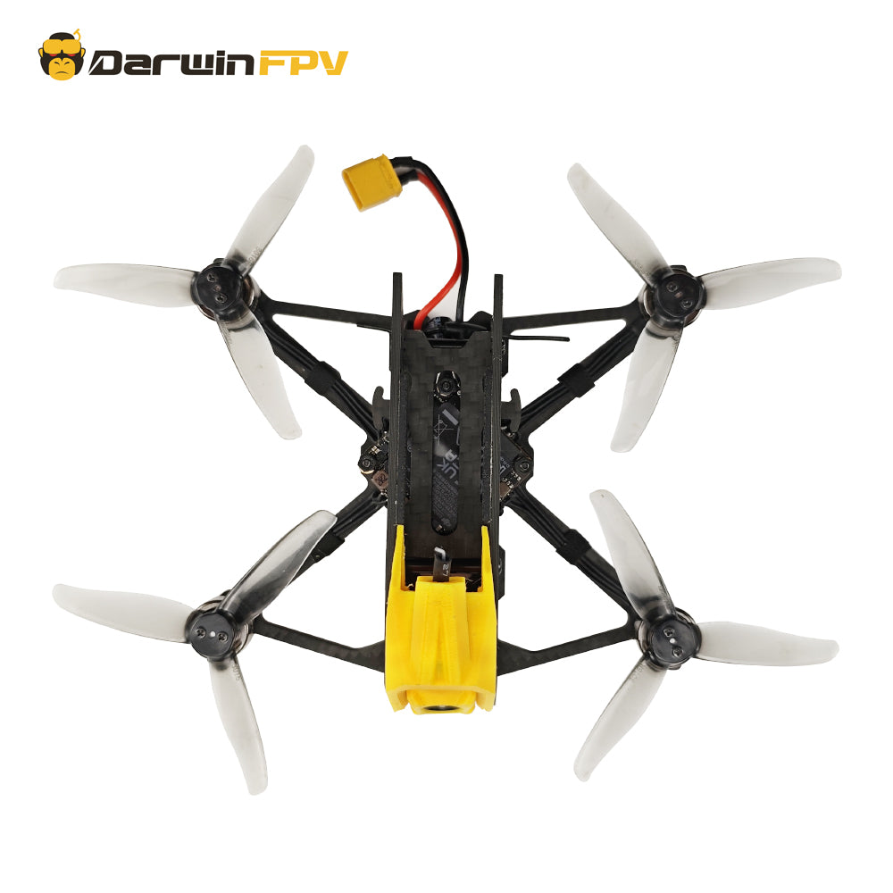 DarwinFPV BabyApe Ⅲ 3 inch freestyle FPV drone, top view showcasing propeller arrangement and durable frame, engineered for responsive and agile freestyle maneuvers.