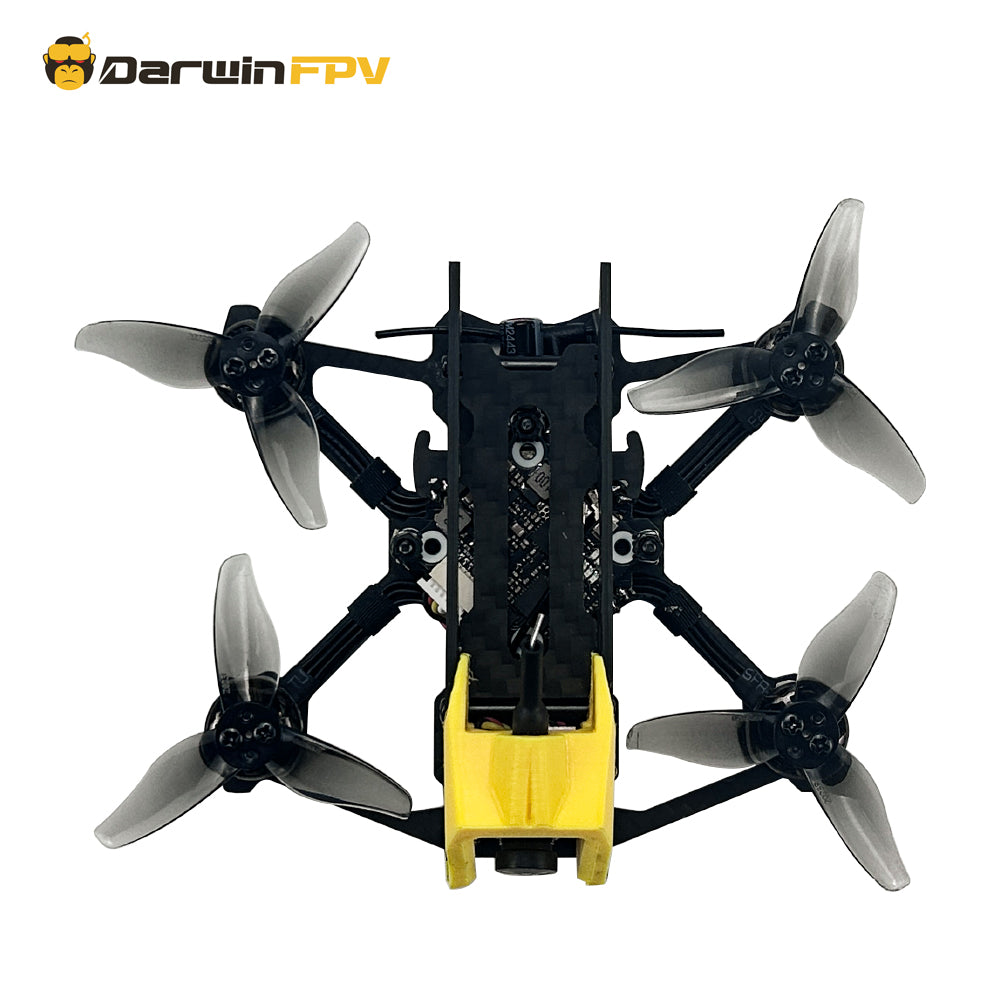DarwinFPV BabyApe Ⅲ Minni 2 inch FPV drone, top view exhibiting propeller arrangement and lightweight carbon fiber frame, designed for responsive freestyle flying.