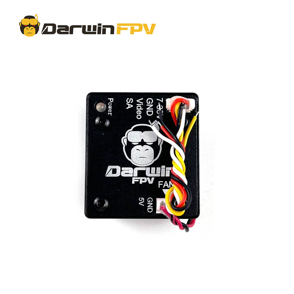 Back view of DarwinFPV Cement Waterproof 5.8G 2.5W VTX showing wiring connections for video, power, and signal, ensuring easy installation