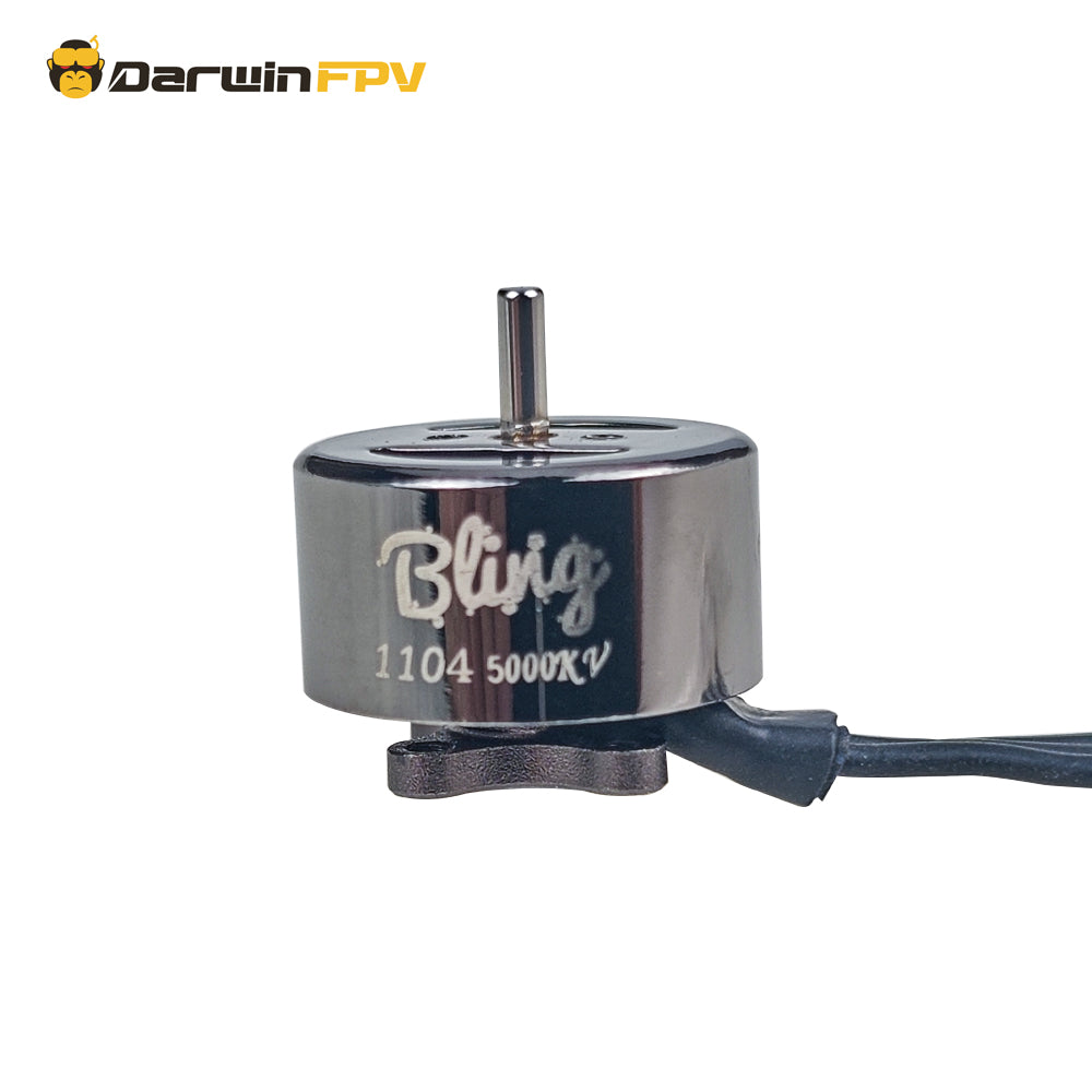 DarwinFPV Bling 1104 5000KV FPV Motor - Sleek chrome-plated design with clear model marking, perfect for 2-3 inch toothpick/cinewhoop drones.