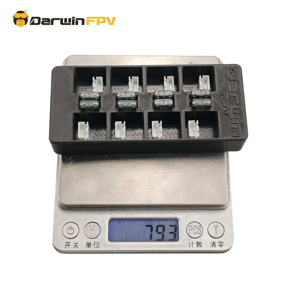DarwinFPV One Link 2S 2S LiPo battery parallel charging board weighed at 79.3 grams, lightweight design for FPV drone enthusiasts.