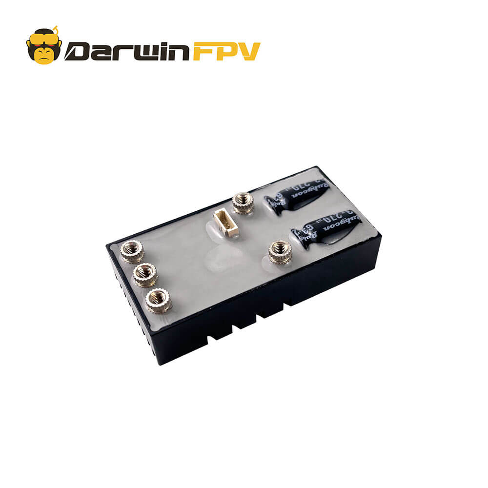 Close-up view of DarwinFPV waterproof ESC module featuring conformal coating and protective components for enhanced durability and moisture resistance