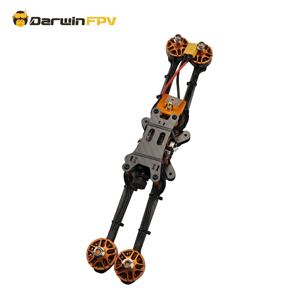 Close-up of Darwin 129 FPV drone’s Ture-X configuration frame and pre-installed 2507 motors, showcasing lightweight, low-drag design for 3km long-range flights.