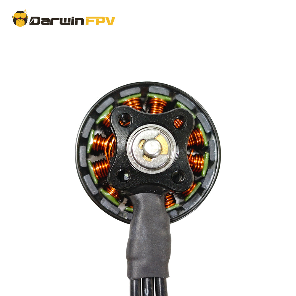 Close - up of the internal wiring and components of DarwinFPV SeaWater 2006.5 drone motor.