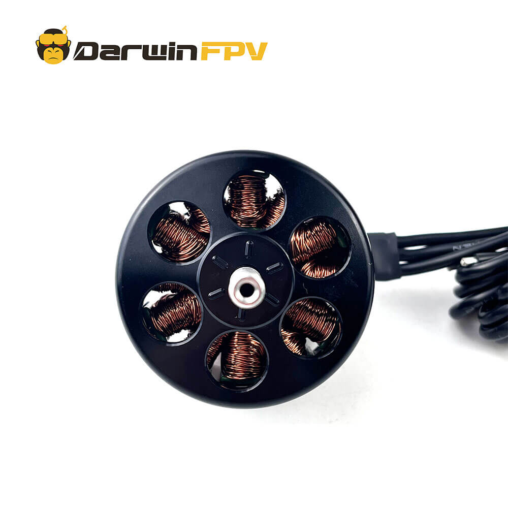 Top view of the DarwinFPV 4320 brushless motor with exposed copper windings, ideal for high-performance drone applications